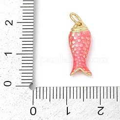真鍮製エナメルペンダント  丸カン付き  魚のチャーム  長持ちメッキ  鉛フリー＆カドミウムフリー  ラックめっき  18KGP本金メッキ  ショッキングピンク  17.5x7x3.5mm  穴：3.5mm&nbsp;KK-U062-22G-01