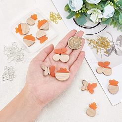 DIYダングルピアス作成キット  12個6スタイルレジン＆ウッドペンダント  いちごとパイナップルと蝶とりんごと大根とさくらんぼ  3.87g2スタイルの真鍮製丸カンと40個の2色真鍮製ピアスフック  サンゴ&nbsp;RESI-OC0001-09