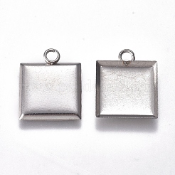 変色しにくい304ステンレススチールペンダント  正方形  ステンレス鋼色  13.5x11x1mm  穴：1.8mm&nbsp;X-STAS-G227-06P