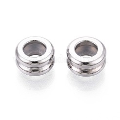 303ステンレススチールビーズ  内部のゴムと  溝付き柱  ステンレス鋼色  9x5mm  穴：3mm&nbsp;LS-STAS-N110-21P