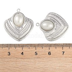 304ステンレスペンダント  アブソリュートプラスチック模造パール  ステンレス鋼色  ハート  25x22.5x4.8mm  穴：1.4mm&nbsp;STAS-Z070-02P-02