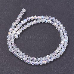 電気メッキガラスビーズセット  ABカラーメッキ  ファセット（32ファセット）  ラウンド  クリアAB  3.5~4.5mm  穴：0.5mm  約100個/連  13.9~15.7インチ（35.5~40cm）&nbsp;EGLA-F120-AB-A09