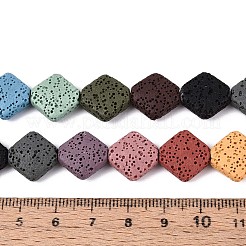 天然溶岩岩ビーズ連売り  染め  菱形  ミックスカラー  14~14.5x14~15x5.5~6.5mm  穴：1mm  約28個/連  15.75インチ（40cm）&nbsp;G-N257-20A-01