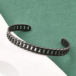 316サージカルステンレススチールカーブチェーンカフバングル  アンティークシルバー  1/4インチ（0.8cm）  内径：1-7/8x2-5/8インチ（4.9x6.8cm）&nbsp;BJEW-C125-01AS