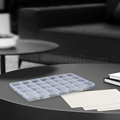 28 つのコンパートメントを備えた長方形の透明なプラスチック ビーズ コンテナ  DIYアートクラフト用  ネイルダイヤ  3枚の粘着白紙ステッカー付き  透明  22x13.2x1.9cm  1 PC&nbsp;CON-LP0001-18