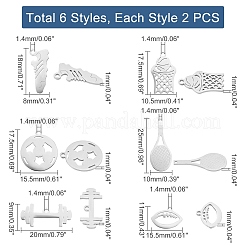 12個6スタイル201ステンレススチールペンダント  レーザー切断  混合形状  ステンレス鋼色  8~25x10~20x1mm  穴：1.4mm  2個/スタイル&nbsp;STAS-UN0032-10