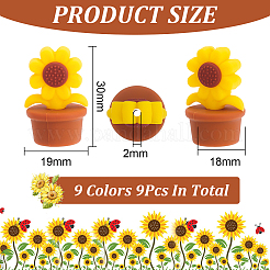 9 個 9 色のひまわりシリコンビーズ  DIYネックレスとブレスレットの作り方  ミックスカラー  30x19x18mm  穴：2.2mm  1pc /カラー&nbsp;SIL-CA0002-70