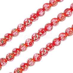 1連売りハンドメイドゴールドサンドランプワークビーズ連売り  花の丸  ファイヤーブリック  10mm  穴：1mm  約40個/連  14.96''（38センチメートル）&nbsp;LAMP-TA0002-09C