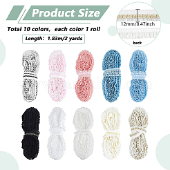 10色ポリエステル伸縮性ストレッチレーストリム  人形の服用  裁縫道具  ミックスカラー  1/2インチ（12mm）  2ヤード/カラー&nbsp;OCOR-PH0008-01