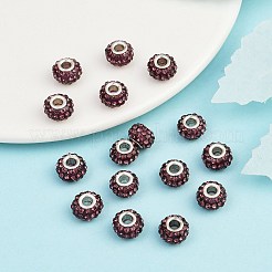 樹脂製ラインストーンビーズ  シルバーカラーの真鍮の二重コアを持つ  グレードA  ロンデル  ライトアメジスト  10x7mm  穴：2.5mm&nbsp;CPDL-H001-10x7mm-5