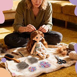 ウール人形用ウィッグ2本  DIYの女の子のためのbjdメイキングアクセサリー  40個4スタイルのGPPSプラスチック爪ヘアクリップ付き  100PCSヘアネクタイ  まつげコーム1個  ダークカーキ  160~170x100~110mm&nbsp;DIY-NB0016-02A