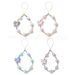 アクリルモバイルストリップ4個  ガラス模造パールのビーズで  蝶  ミックスカラー  210~220mm&nbsp;HJEW-JM03326