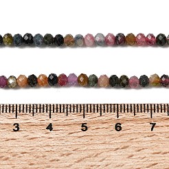 天然石トルマリンビーズ連売り  多面カット  ロンデル  4x3mm  穴：0.5mm  約126個/連  14.96''（38センチメートル）&nbsp;G-RM250101-N13