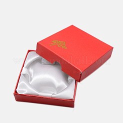 厚紙のブレスレットボックス  内部のスポンジ  バラの花の模様  正方形  レッド  90x90x22~23mm&nbsp;CBOX-G003-14E