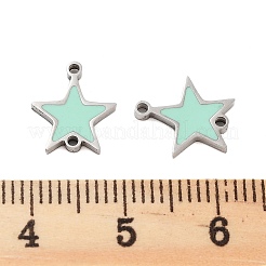 304ステンレススチールアクアマリンエナメルコネクタチャーム  スターリンク  ステンレス鋼色  10.5x9x1mm  穴：1mm&nbsp;STAS-Z078-14P