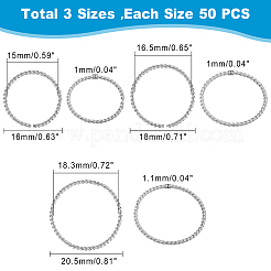 150個 3スタイル 304ステンレススチールオープン丸カン  ツイストラウンド  ステンレス鋼色  16~20.5x1~1.1mm  内径：15~18.3mm  50個/スタイル&nbsp;STAS-DC0009-05