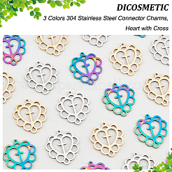 24個3色304ステンレスペンダント  中空  クロスとハート  ミックスカラー  26.5x25x1.5mm  穴：1.4mm  8個/カラー&nbsp;STAS-DC0012-02