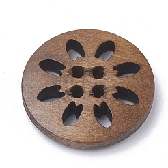 4つ穴ウッドボタン  フラットラウンド  ココナッツブラウン  24.5~25.5x4.5~5mm  穴：1.5mm&nbsp;X-WOOD-S040-35