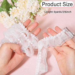 スノーガーゼプリーツレーストリム  プラスチックビーズ付きシフォンレースリボン  ホワイト  1-3/8インチ（35mm）  6ヤード&nbsp;OCOR-GL0001-10