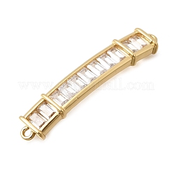 真鍮パヴェクリアキュービックジルコニアリンクコネクターチャーム  カーブ四角形  ゴールドカラー  44x8x4mm  穴：1.6mm&nbsp;KK-K426-01G