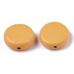 塗装天然木ビーズ  フラットラウンド  オレンジ  16x5.5mm  穴：1.5mm&nbsp;WOOD-R265-11I