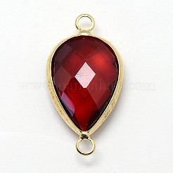 ゴールデントーン真鍮ガラスティアドロップリンクコネクター  暗赤色  21x11x5mm  穴：2mm&nbsp;GLAA-J010A-HF03-G