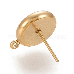 イオンプレーティング（IP）304ステンレススチールスタッドピアス金具  フラットラウンド  ゴールドカラー  15x12.5mm  穴：1.6mm  ピン：0.7mm  トレイ：10mm&nbsp;X-STAS-K202-04D-G
