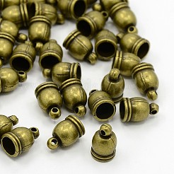 チベット風コードエンドパーツ  カドミウムフリー＆ニッケルフリー＆鉛フリー  コラム  アンティークブロンズ  12x7x7mm  穴：1mm  内径：6mm&nbsp;TIBE-4736-AB-FF