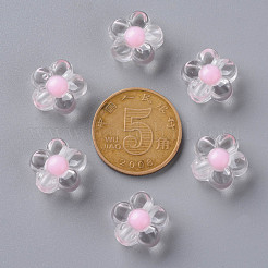 透明なアクリルビーズ  二層ビーズ  花  ピンク  12x12.5x6mm  穴：2.5mm  約893個/500g&nbsp;TACR-S152-06A-SS2112