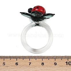 回転可能な手作りのランプワークリング  花  てんとう虫  26x27.5mm  usサイズ8（18.1mm）&nbsp;RJEW-P158-02B