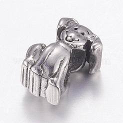 304 ステンレススチール 子犬 ヨーロッパビーズ  大穴ビーズ  ビーグル犬チャーム  アンティークシルバー  8x8x12mm  穴：5mm&nbsp;STAS-P173-075AS