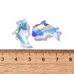 ガラスチャーム  イルカ  ABカラー  多面カット  透明  12x21x4.5mm  穴：2mm&nbsp;GLAA-I057-19A