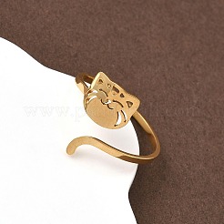 女性用304ステンレススチールカフリング  中空  猫の形  ゴールドカラー  内径：19mm&nbsp;RJEW-F195-02G