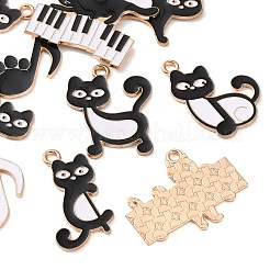 合金エナメルチャーム  音符と猫の形をしたチャーム  ゴールドカラー  ブラック  14.5~29.5x15~28x1.5mm  穴：2mm  約10個/セット&nbsp;AL-CBADB2B-10G