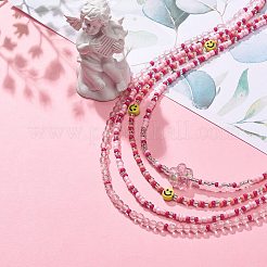 4 個 4 スタイル笑顔花アクリル & ガラスシードビーズネックレスセット女性  ピンク  15.16~20.28インチ（38.5~51.5cm）  1個/スタイル&nbsp;NJEW-JN04015