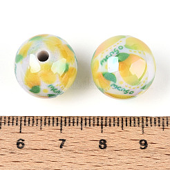 印刷された不透明なアクリルビーズ  丸くフルーツ柄  ABカラー  混合図形  15.9mm  穴：2.8mm&nbsp;X1-MACR-T048-04M