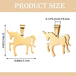 304ステンレススチールペンダント10個  空白タグのスタンプ  レーザー切断  ユニコーン  ゴールドカラー  20x21x1.5mm  穴：3x5mm&nbsp;STAS-SZ0003-26