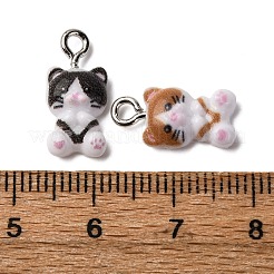 不透明樹脂ペンダント  猫の形  プラチナ鉄ループ付き  ミックスカラー  16x8.5x5mm  穴：2mm&nbsp;RESI-P045-05P-M