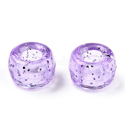 透明プラスチックビーズ  グリッターパウダー付き  バレル  プラム  9x6mm  穴：3.8mm  約1900個/500g&nbsp;KY-T025-01-B04