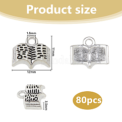 チベット風アロイペンダント80個  鉛フリー＆カドミウムフリー  ブックチャーム  アンティークシルバー  11x12x3.5mm  穴：1.8mm&nbsp;TIBE-DC0001-19