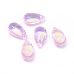 クリアガラスチャーム  ティアドロップ  パールピンク  14x8x5mm  穴：1.2mm&nbsp;GLAA-H016-11K-4