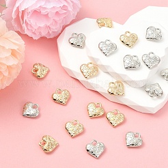 20個 2色 CCB プラスチックペンダント  単語「love」付けのハート  プラチナ·ゴールデン  16x16x5mm  穴：4mm  10個/カラー&nbsp;CCB-YW0001-55