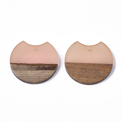 樹脂＆ウォールナットウッドペンダント  ギャップフラットラウンド  ピンク  33x37x3mm  穴：1.8mm&nbsp;RESI-T023-11E