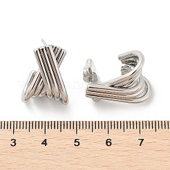 304ステンレススチールスタッドピアス  線 x 字型  ステンレス鋼色  21x14.5mm&nbsp;EJEW-M073-02P