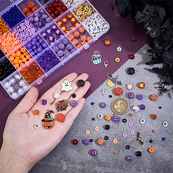 ハロウィンテーマのDIYファインディングキット  合成ターコイズ、鉄、アクリル、樹脂、ガラス、ポリマー粘土ビーズを含む  合金エナメルペンダントと留め金  ミックスカラー  12x6mm  穴：1.2mm&nbsp;DIY-PH0032-01