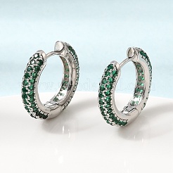 真鍮製マイクロパヴェキュービックジルコニアフープピアス  鉛フリー＆カドミウムフリー  ラックめっき  長持ちメッキ  プラチナ  シーグリーン  17~17.5x3~3.5mm&nbsp;KK-CBA8324-24P-01