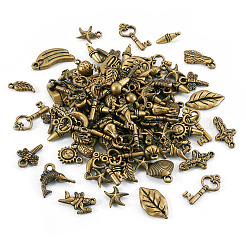 100g CCBプラスチックペンダント  混合図形  アンティークブロンズ  12~28.5x5~19.5x3~9.5mm  穴：1.2~2.5mm&nbsp;CCB-TA0001-08AB