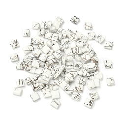 2ホールガラスシードビーズ  アンティークスタイル  正方形  ホワイト  5x4.5~5.5x2~2.5mm  穴：0.5~0.8mm&nbsp;SEED-S023-26C-13