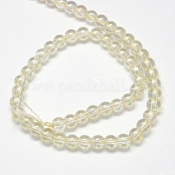 電気メッキクリスタルガラスラウンドビーズ連売り  虹色メッキ  淡黄色  6mm  穴：1mm  約69個/連  16.1インチ&nbsp;EGLA-F037-6mm-A01