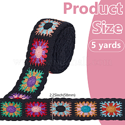 5ヤードのポリエステルリボン  洋服アクセサリー  花柄  ブラック  2-1/4インチ（58mm）&nbsp;OCOR-HY0001-55B